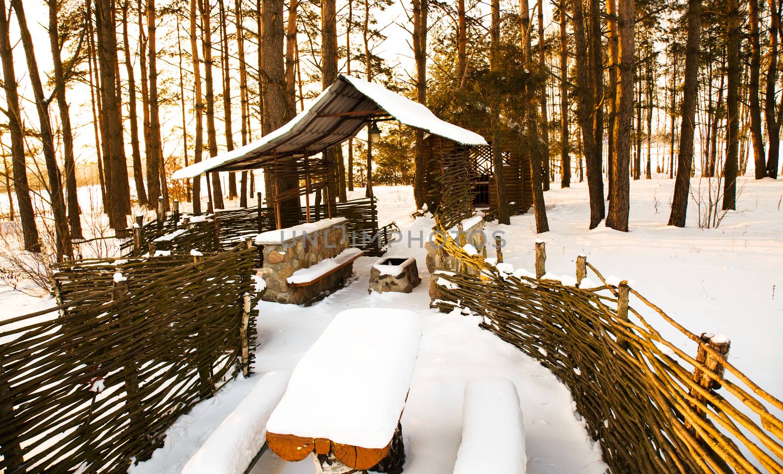 the wooden buildings during the winter. infrastructure