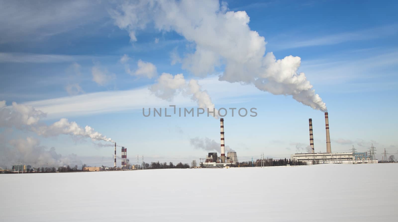   the power plant photographed in a winter season. Belarus