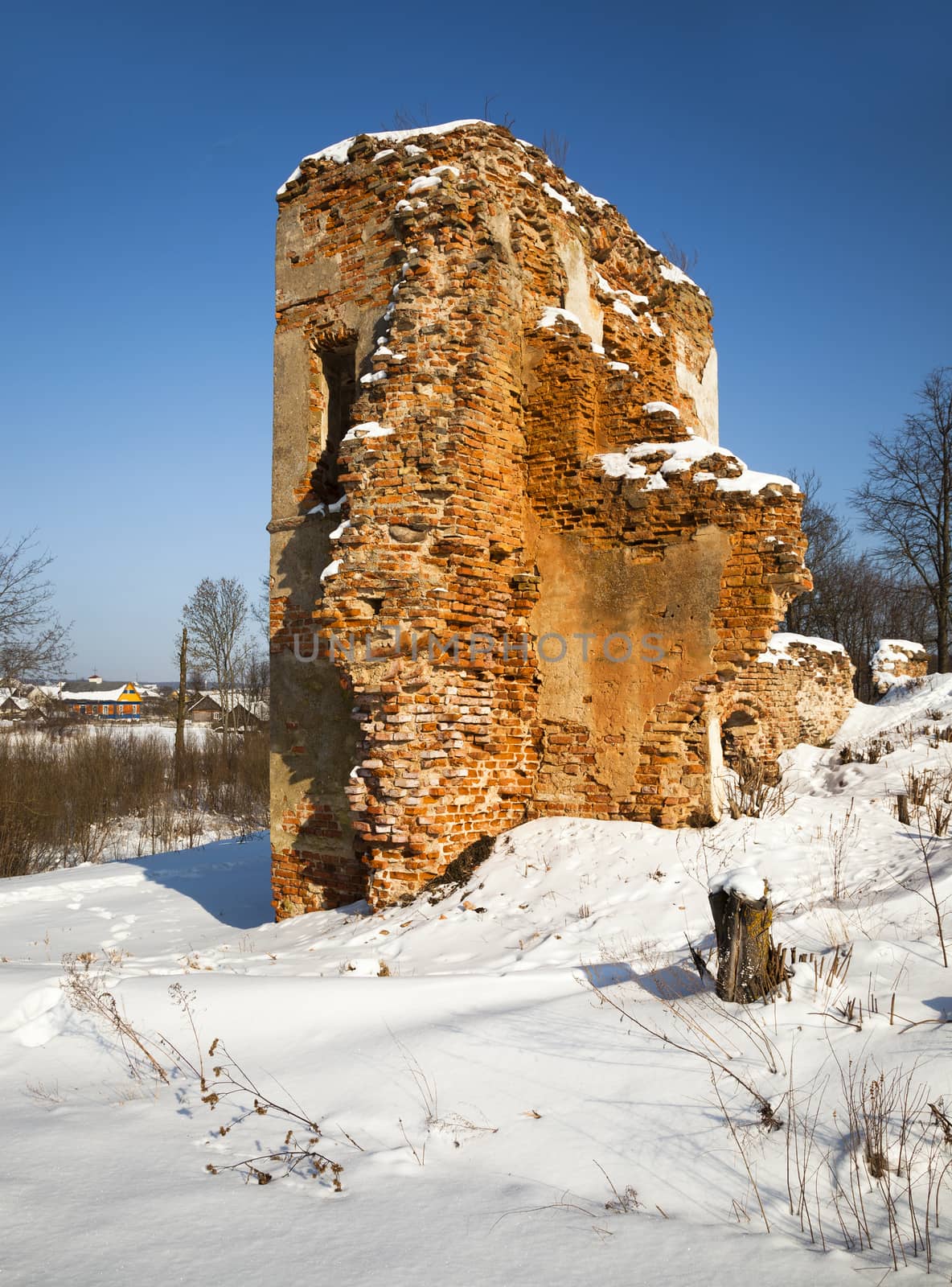   ruins of the ancient fortress located in the village of Golshany, Belarus