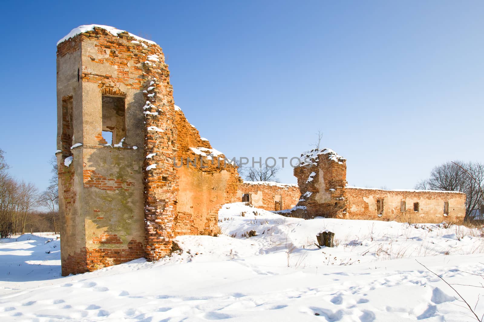 the ruins of the fortress, located in the village of Golshany, Belarus