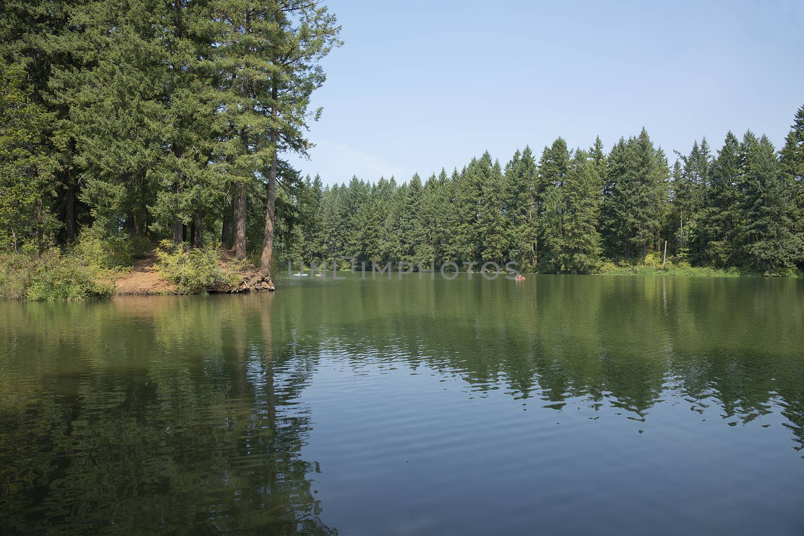 Lake and kayaks in a lake Vancouver Washington state.