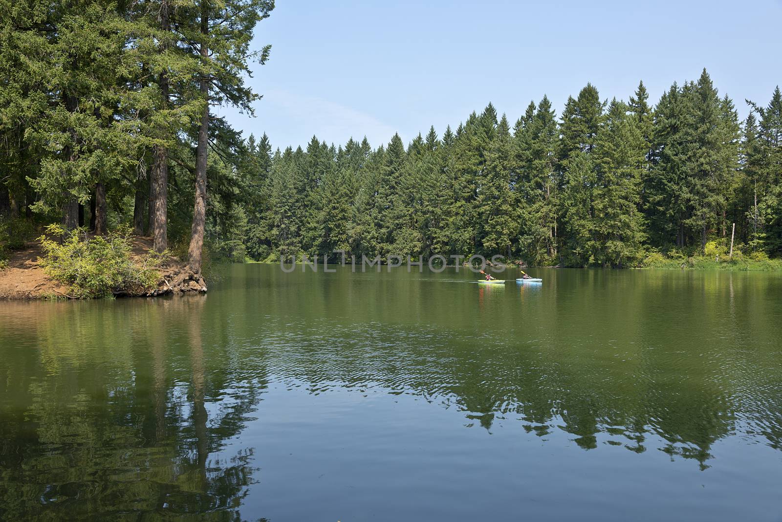 Lake and kayaks in a lake Vancouver Washington state.