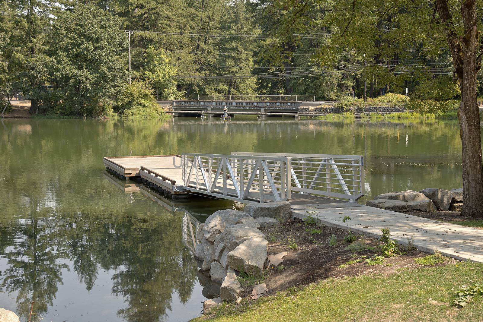 Pedestrian ladder and platform on a lake in Washigton state.