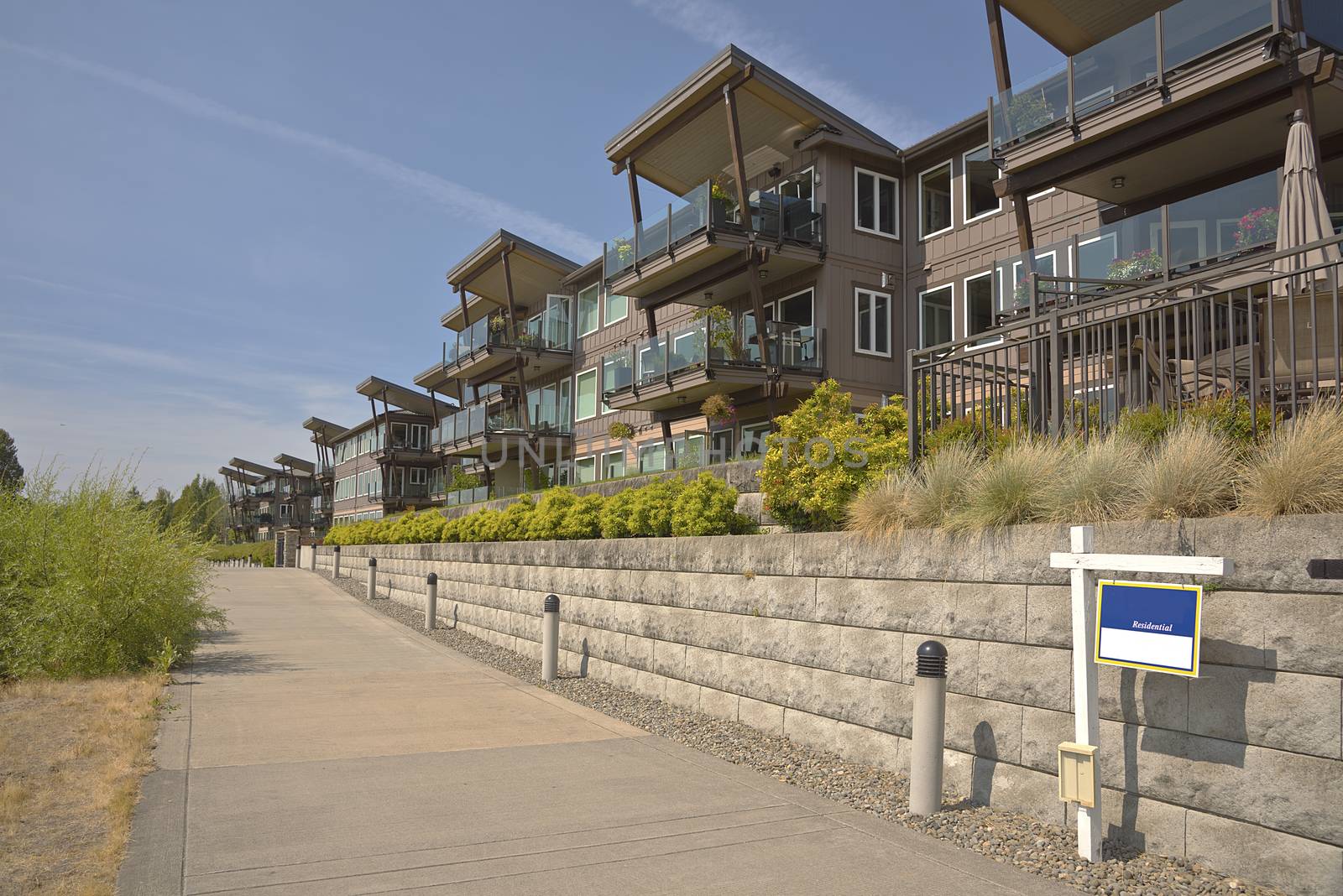 Row of waterfront residential condominiums in Vancouver WA.