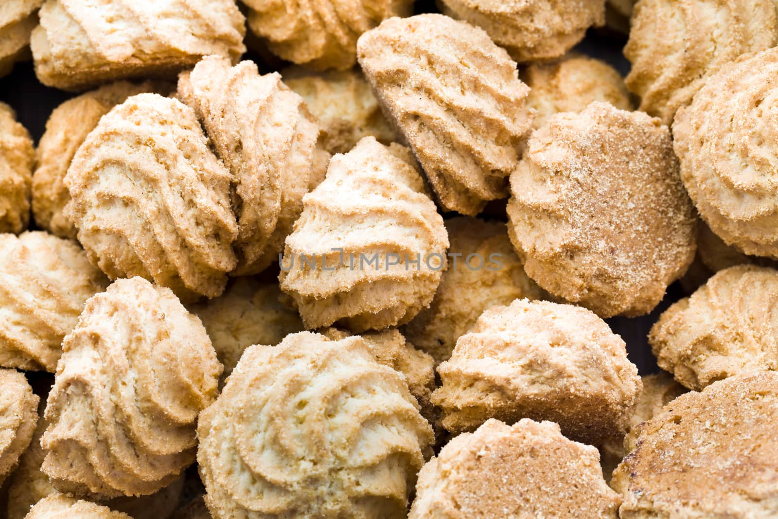 Yellow shortbread cookies, photographed in close-up