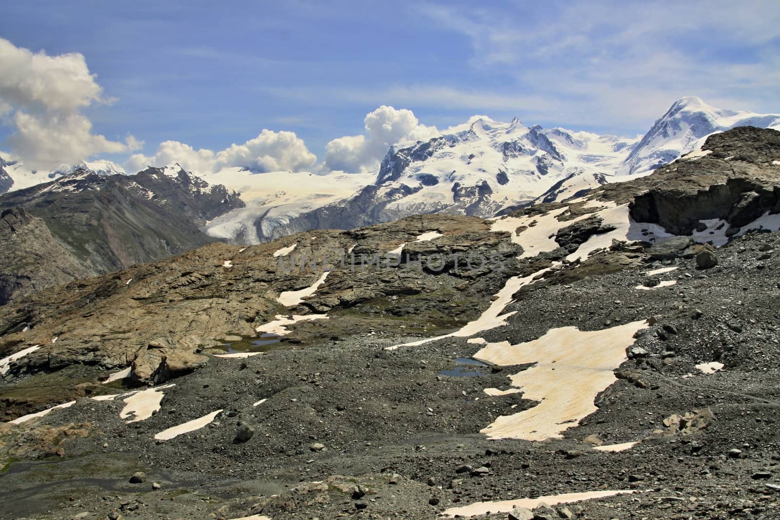 Trail in Swiss alps near mont  Matterhorn 