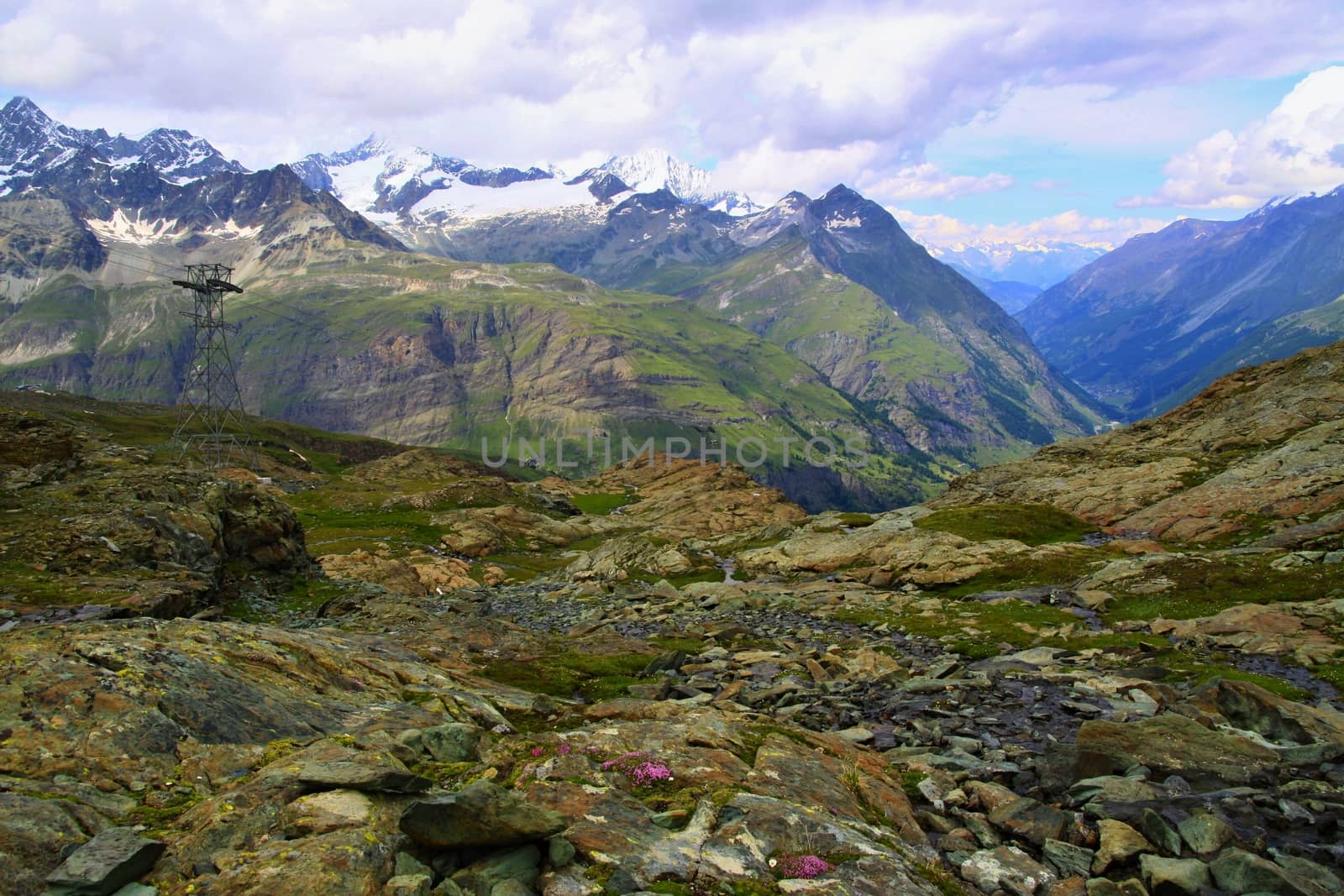 Trail in Swiss alps near mont  Matterhorn 