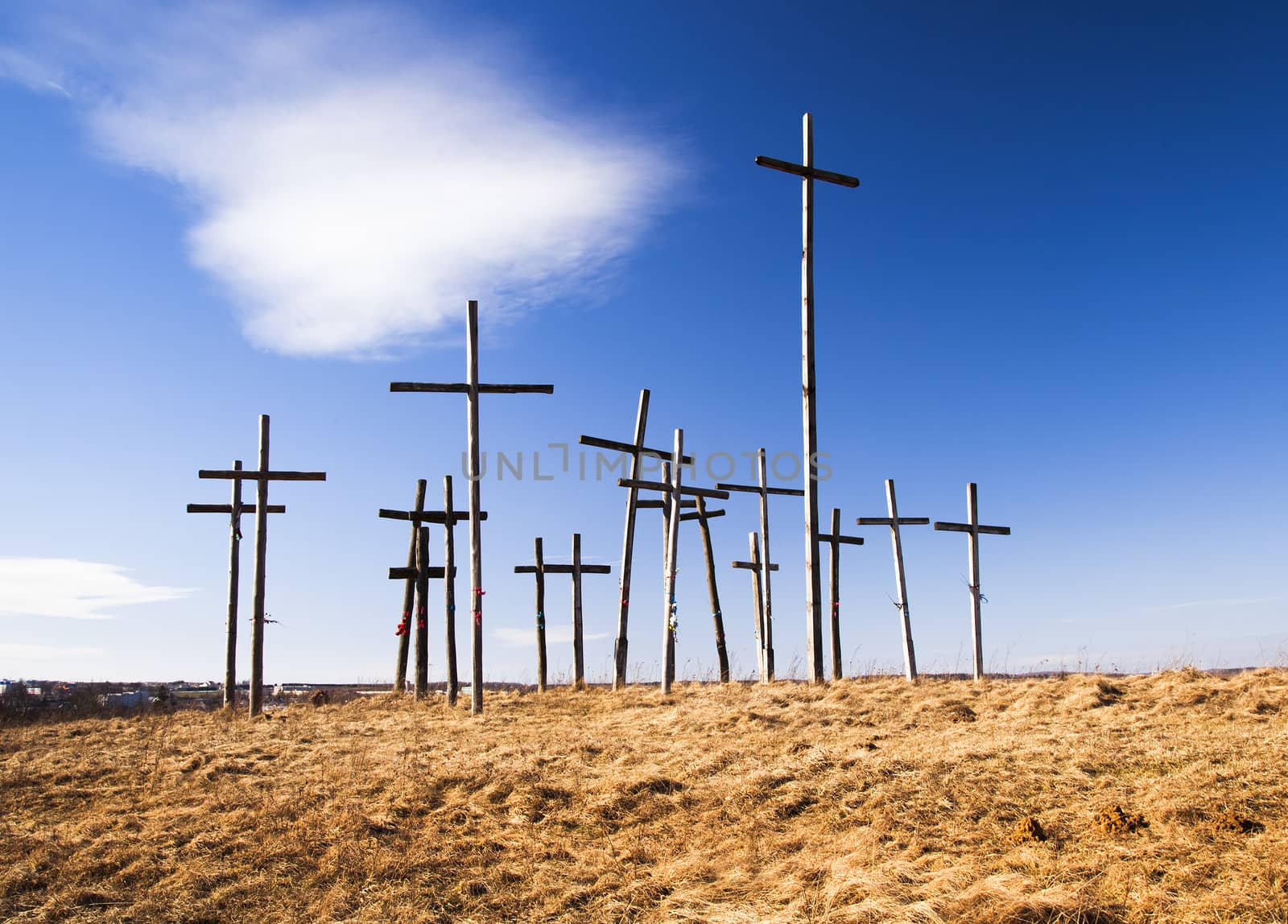  the wooden crosses established on the hill. Belarus