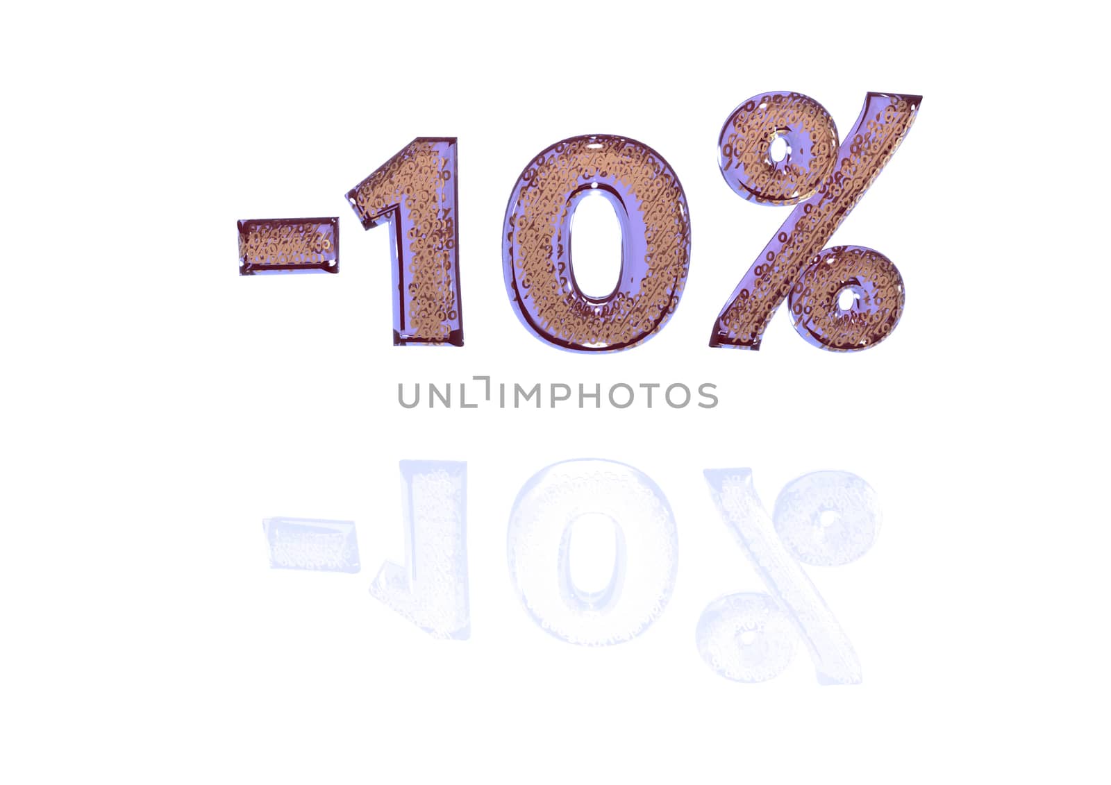 Transparent inscription minus 10 percent with a set of gold signs of percent in it