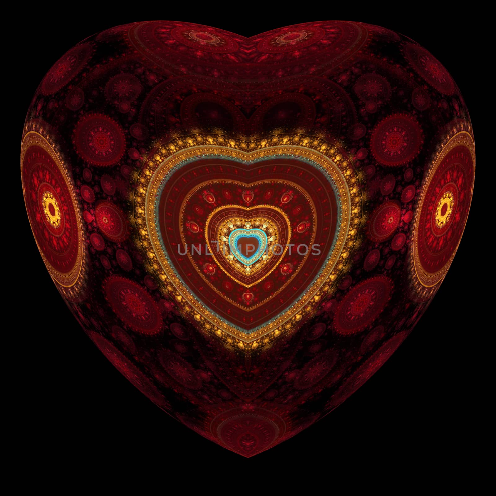 Abstract red heart with very decorated with intricate ornaments for postcards and congratulations on Valentine's Day or for a declaration of love