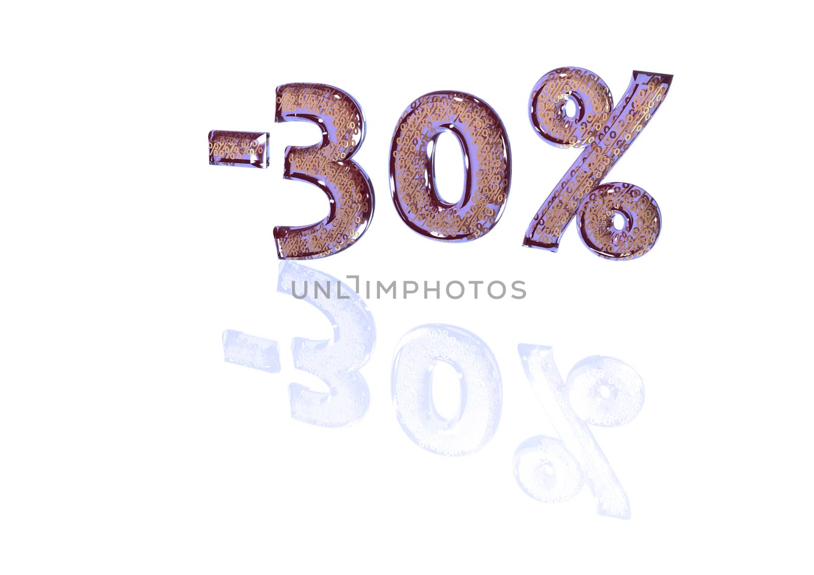 Transparent inscription minus 30 percent with a set of gold signs of percent in it