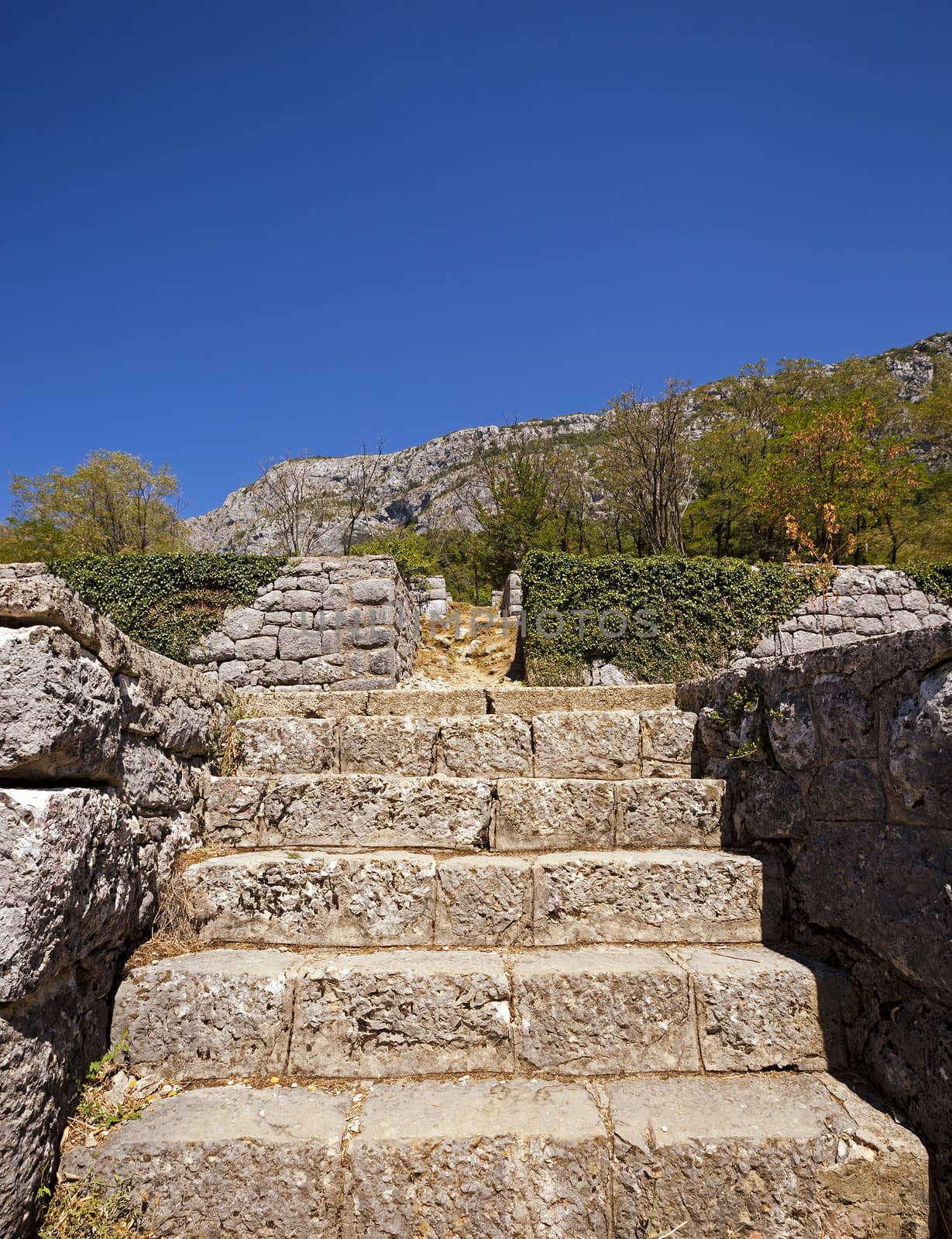  an old stone ladder, leading uphill. Montenegro