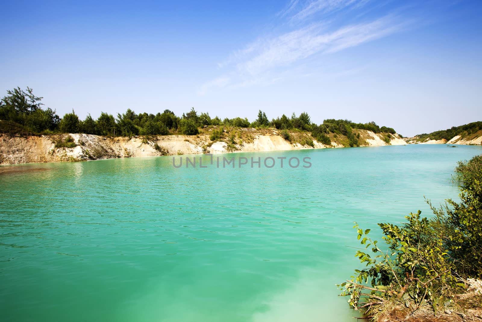   the artificial lake formed after got chalk (a cretaceous pit). it is located about the village Krasneoselsky, Belarus.