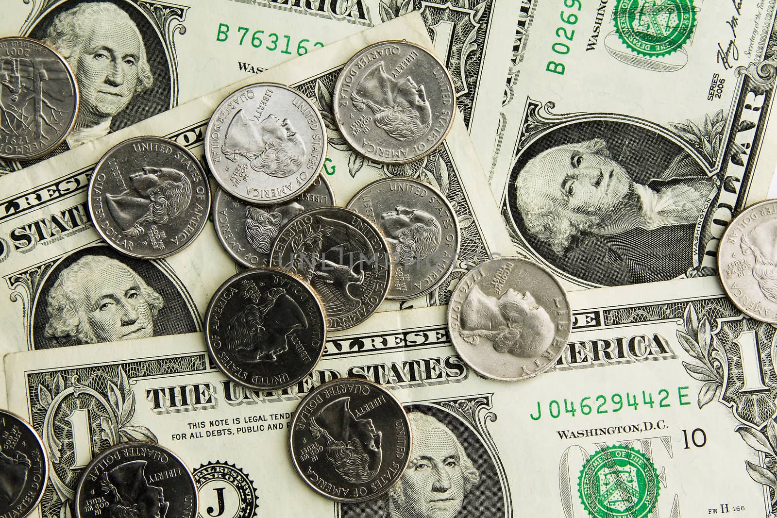 u.s. paper dollars, photographed in close-up