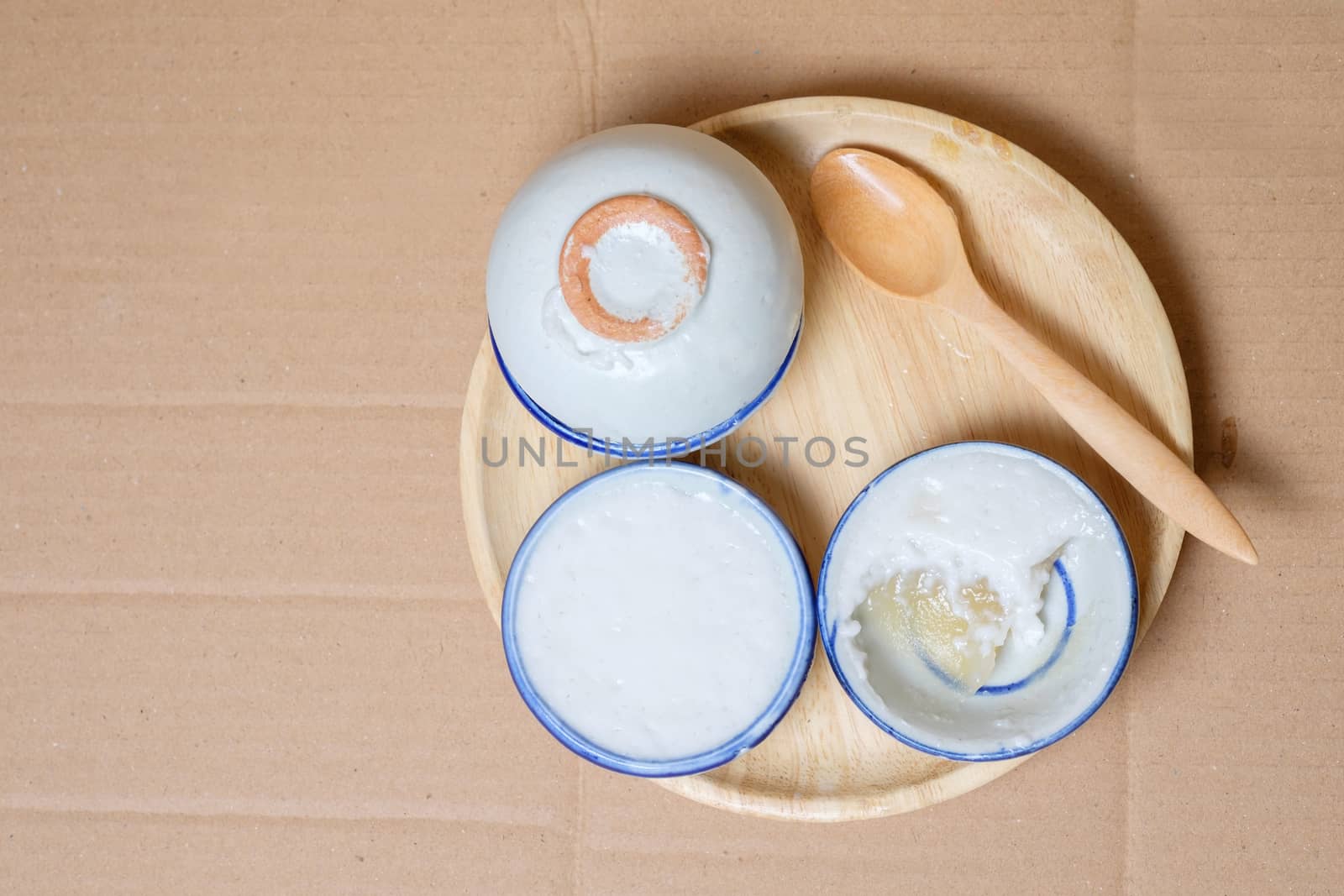 coconut milk custard in small porcelain cup (Thai dessert).