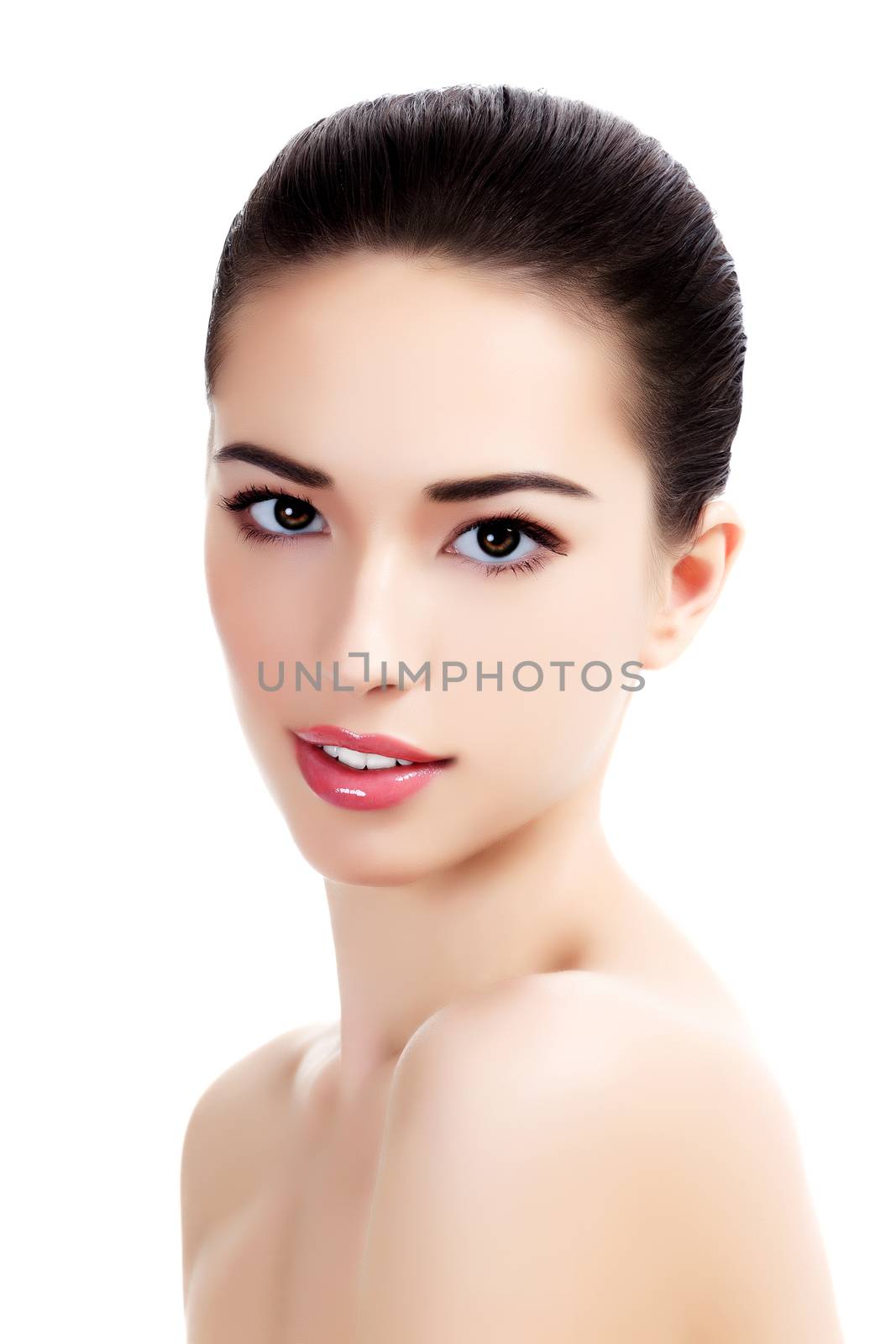 Pretty woman portrait, white background, isolated