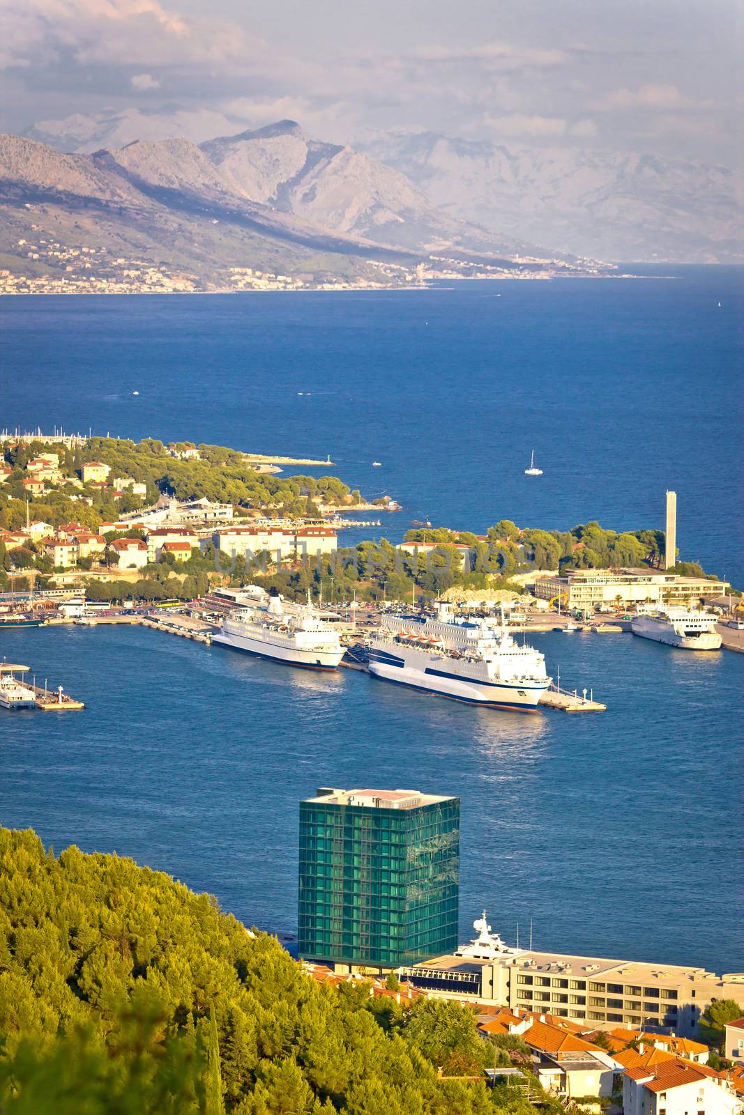 Split harbor and Biokovo mountain view by xbrchx