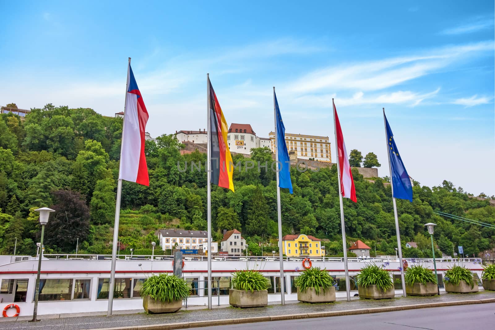 Veste Oberhaus, historical stronghold of the old historical city of Passau, a famous tourist spot - view from town hall near the river Donau