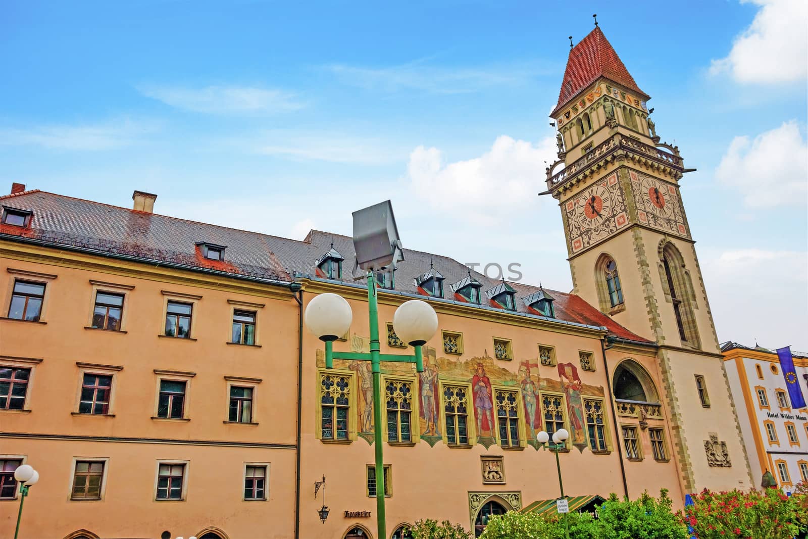 Passau, Germany - June 29, 2014: Town hall of the historic german city near the river Donau