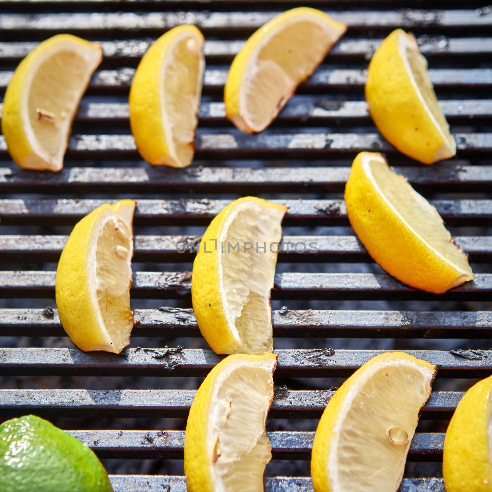 The lemons grilled. Top view. Close up