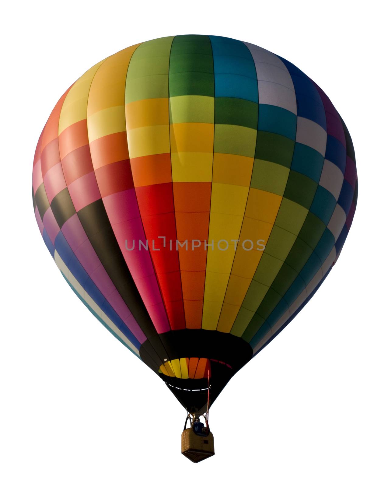 Colorful hot air balloon isolated against a white background