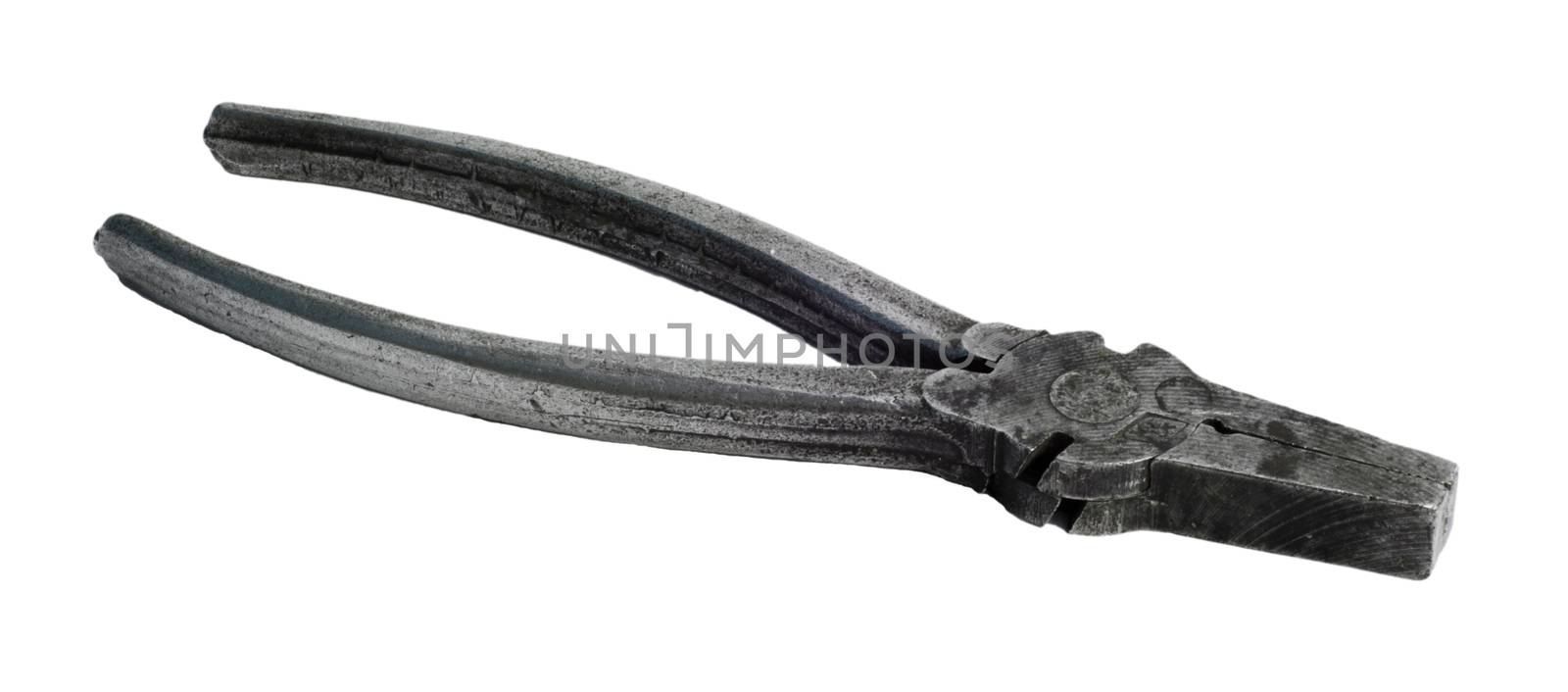 Vintage tool, flat-nose pliers made in the USSR in 1950th years, isolated on white background