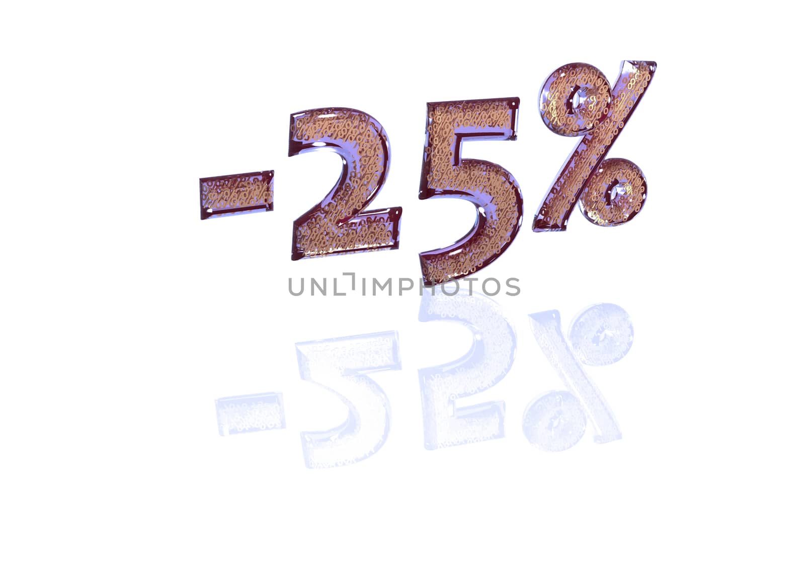 Transparent inscription minus 25 percent with a set of gold signs of percent in it