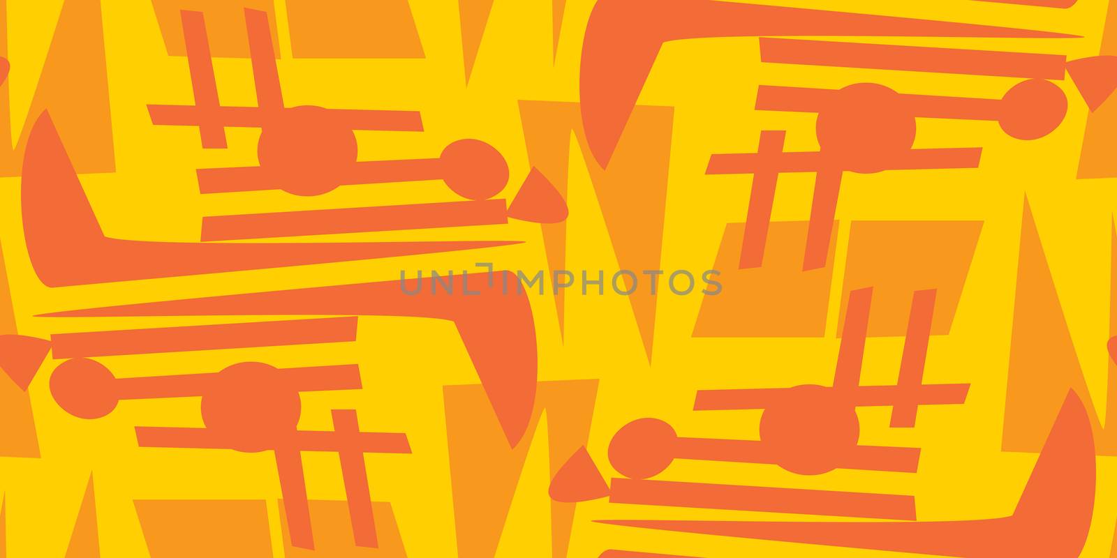 Seamless background of chaotic orange lines and circles pattern