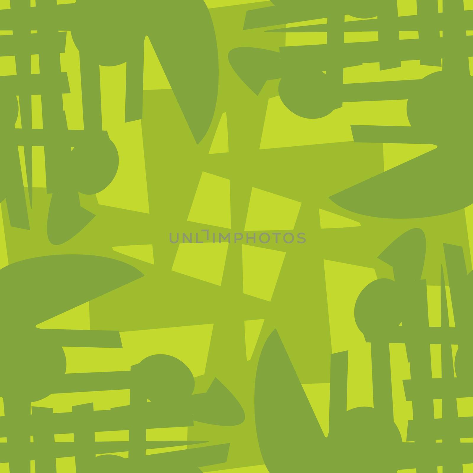 Seamless green pattern of chaotic lines and circles