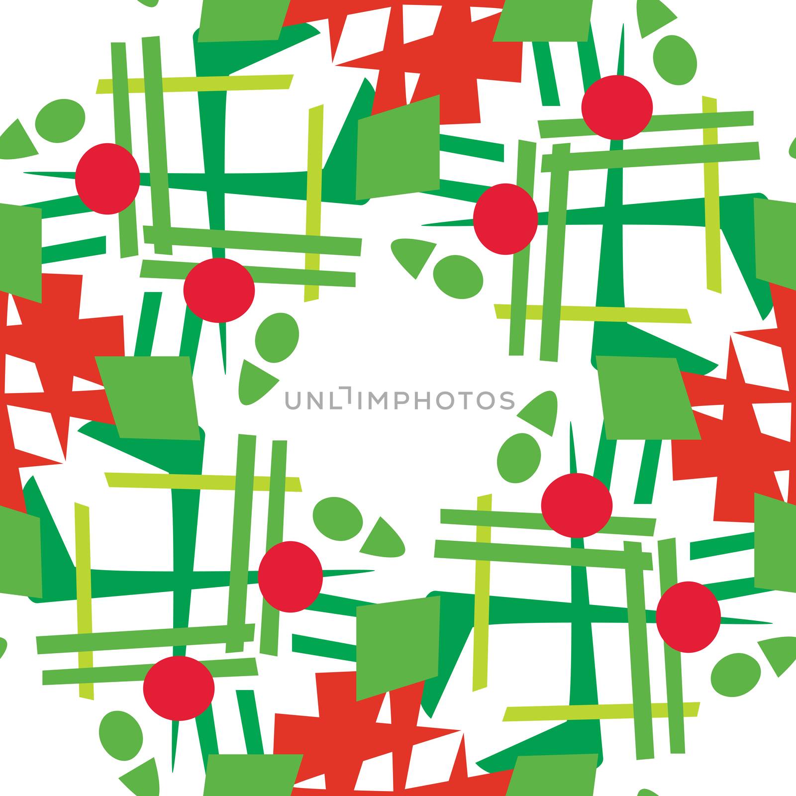 Background pattern of abstract Christmas wreaths over white