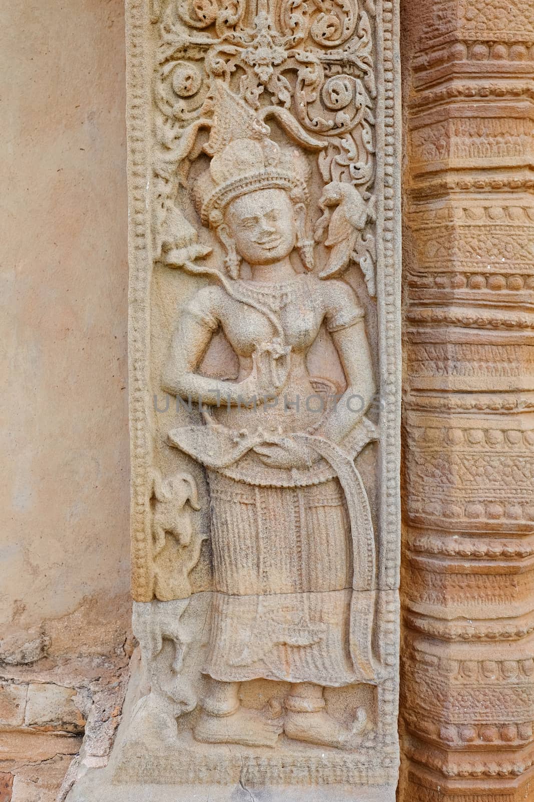 Stone carve at castle rock temple in Sikhoraphum, Surin, Thailand. Called "Prasat Sikhoraphum"