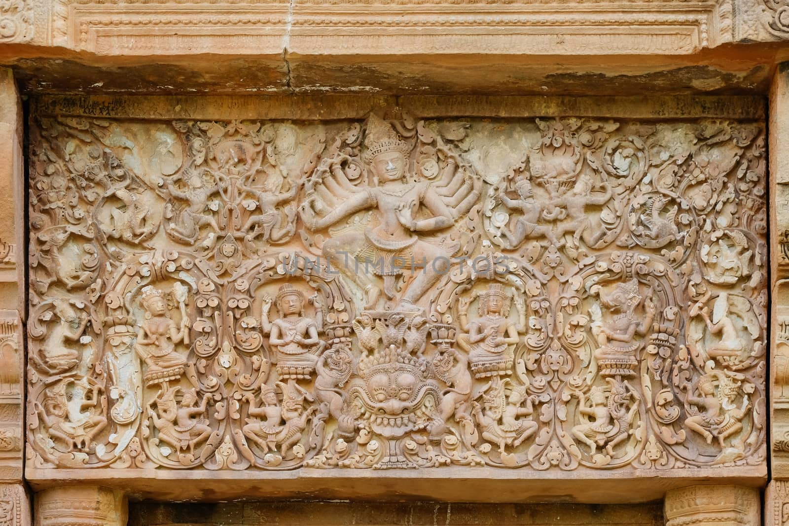 lintel at castle rock temple in Sikhoraphum, Surin, Thailand. Called "Prasat Sikhoraphum"