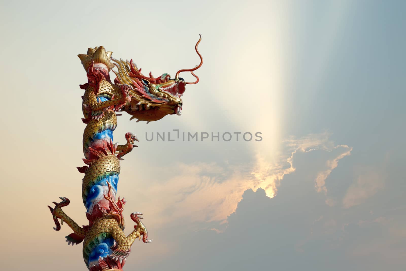  Chinese dragon with beautiful sunbeam background   