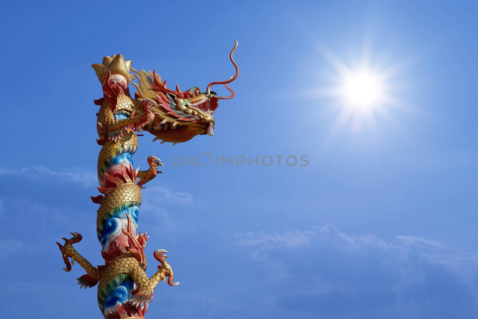  Chinese dragon with beautiful sunlight  background   