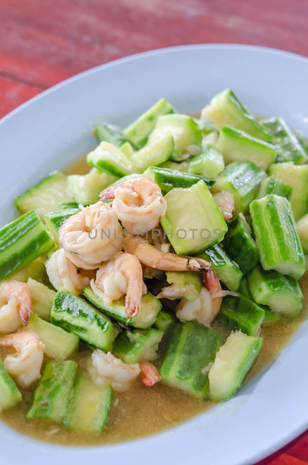 Stir fried zucchini with shrimp , asian style food