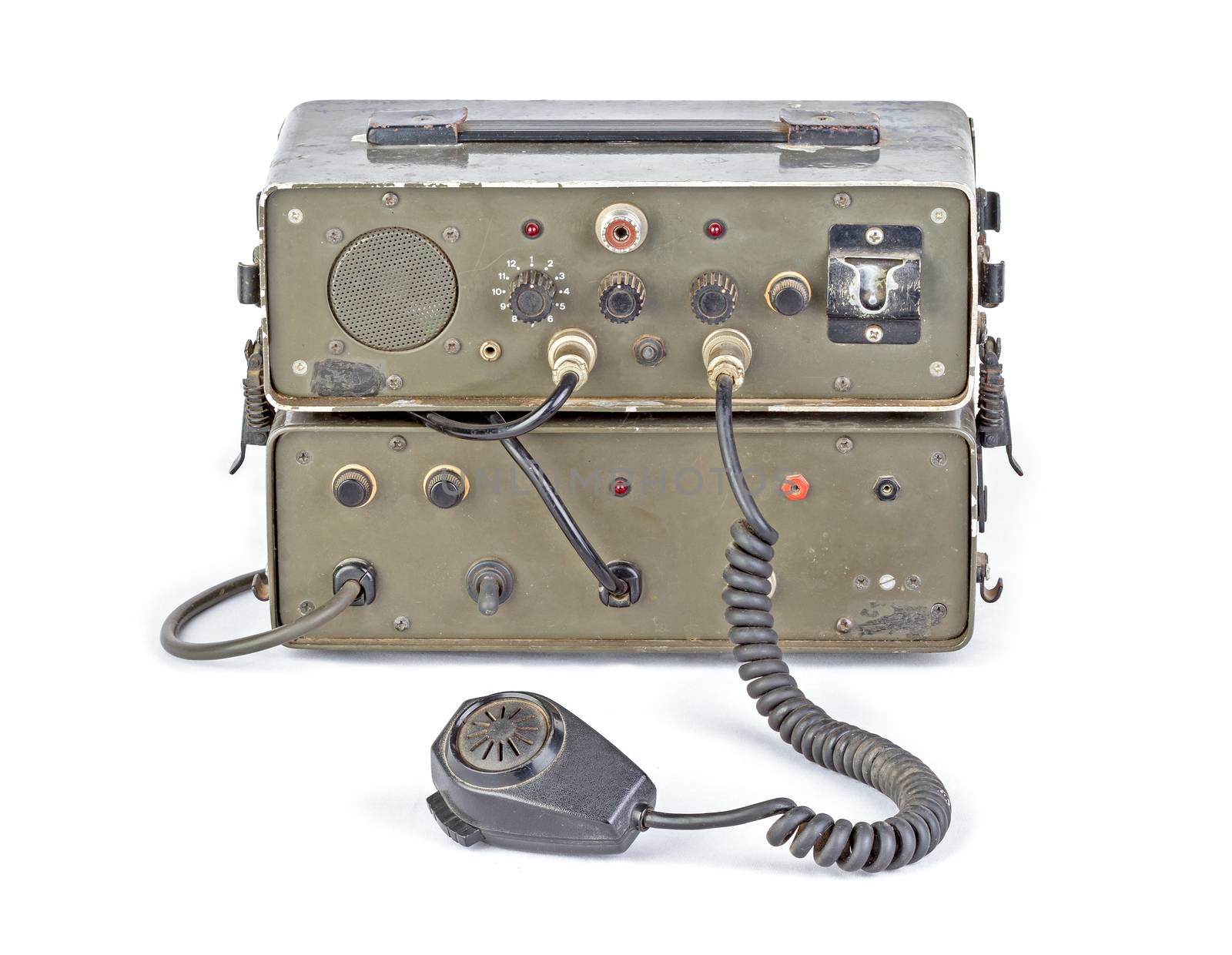 old dark green amateur ham radio on white background