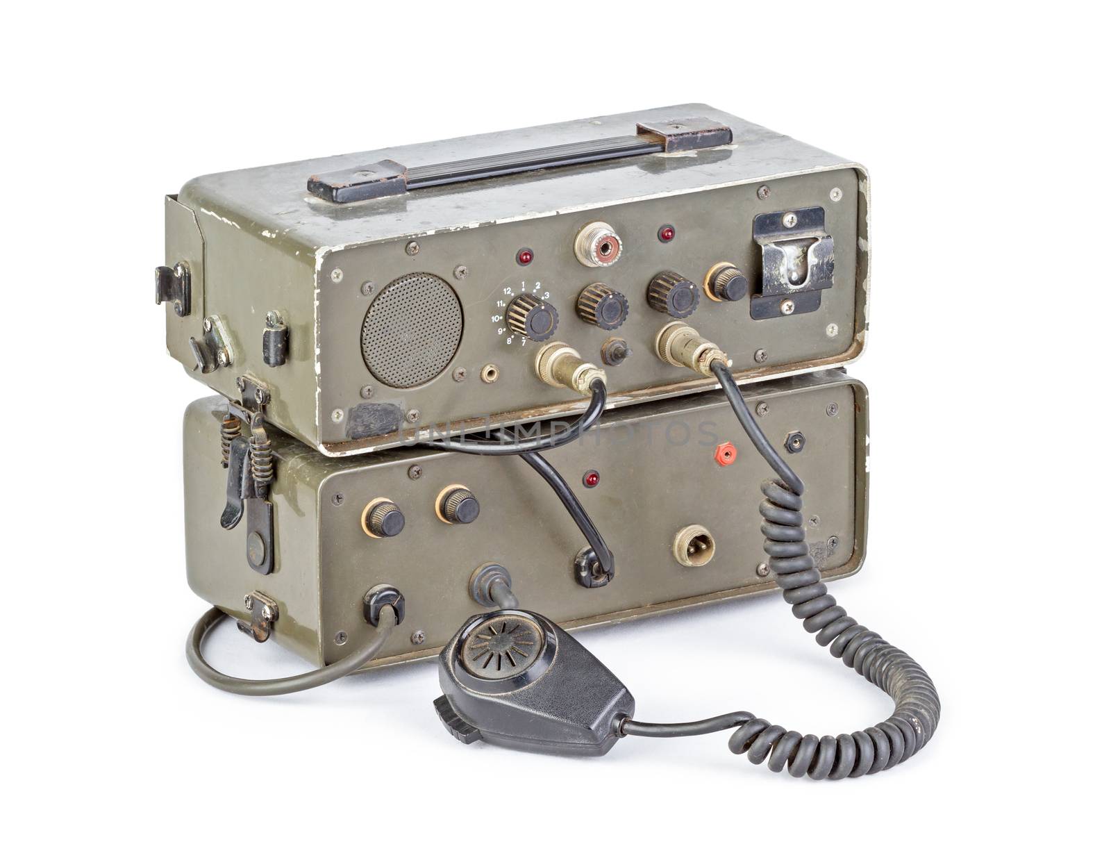 old dark green amateur ham radio on white background