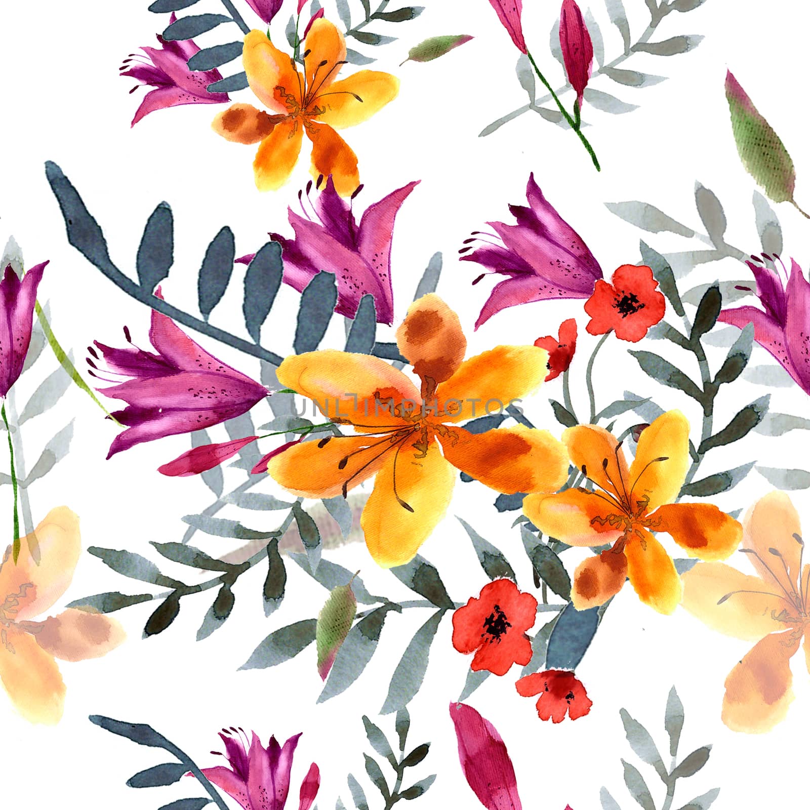 Wildflowers blooming delicate flowers background painted  watercolors.  by Rasveta