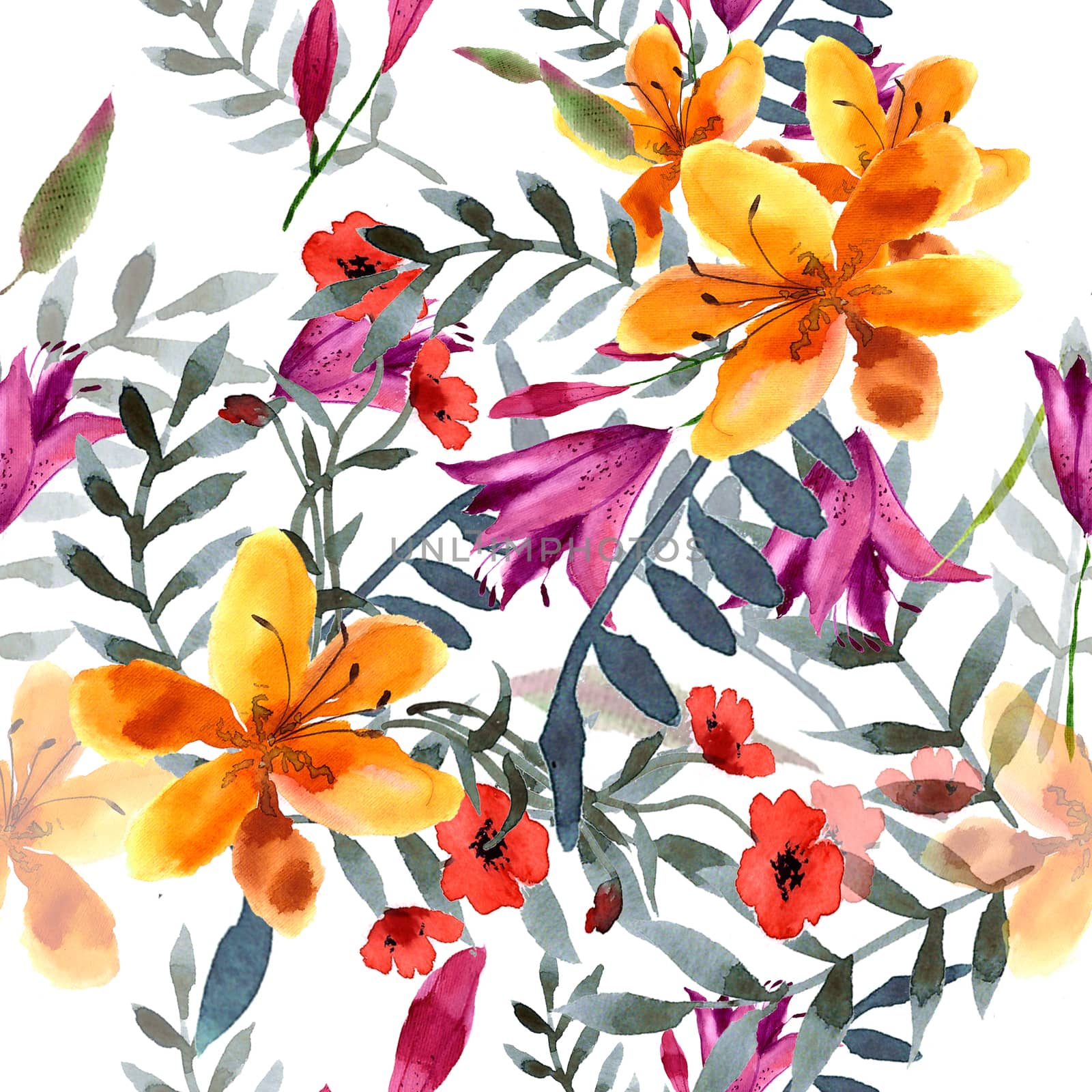 Wildflowers blooming delicate flowers background painted  watercolors.  by Rasveta