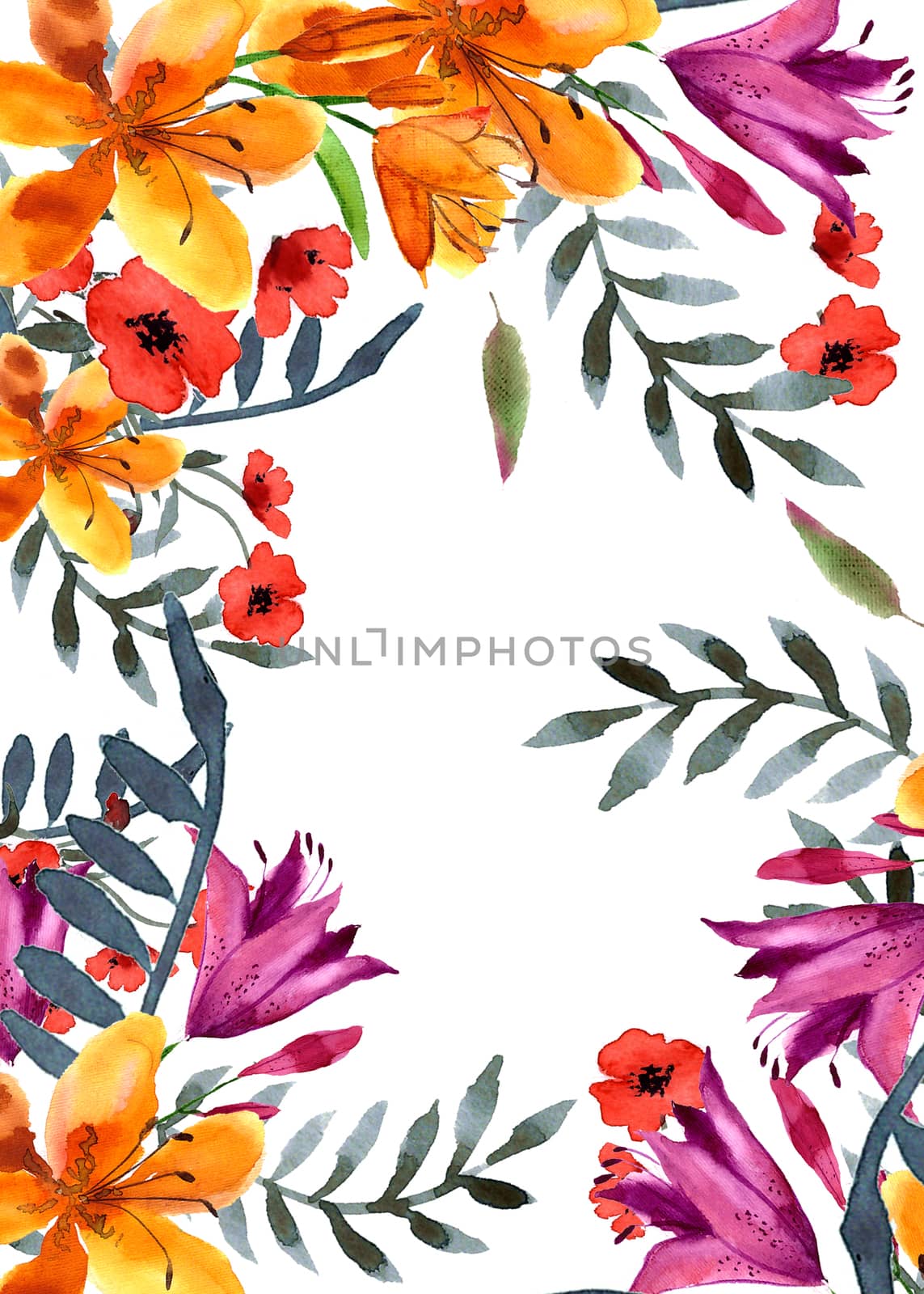 Wildflowers blooming delicate flowers background painted  watercolors.  by Rasveta