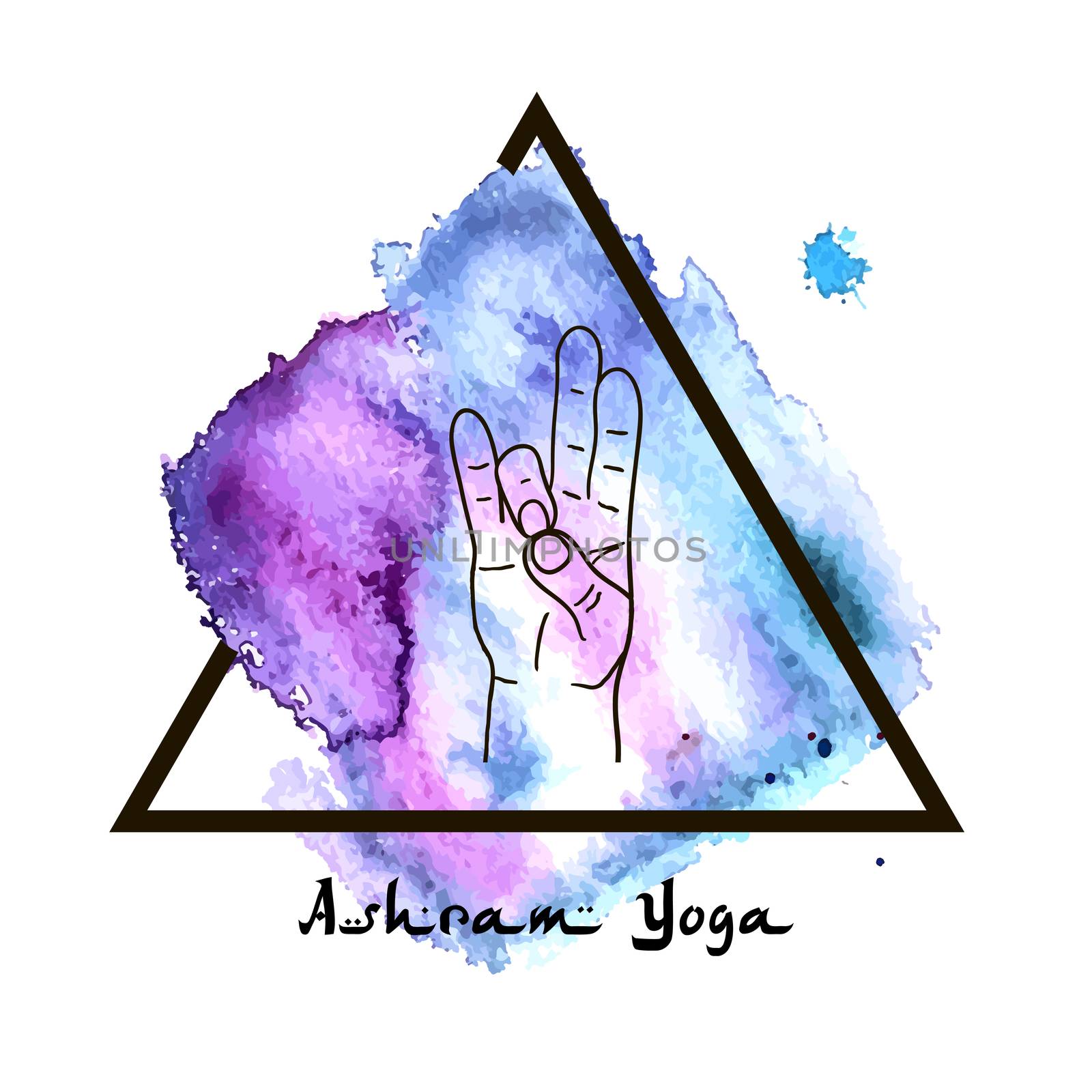 Element yoga Prithivi mudra hands with mehendi patterns. Vector illustration for a yoga studio, tattoo, spa, postcards, souvenirs. 