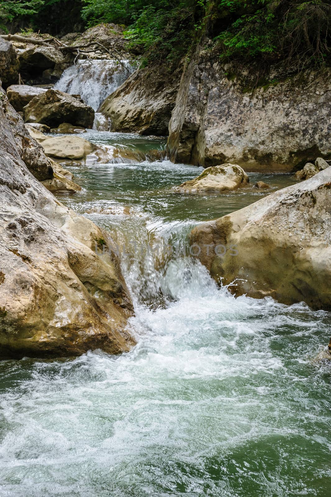 Waterfall in forest at mountains by starush