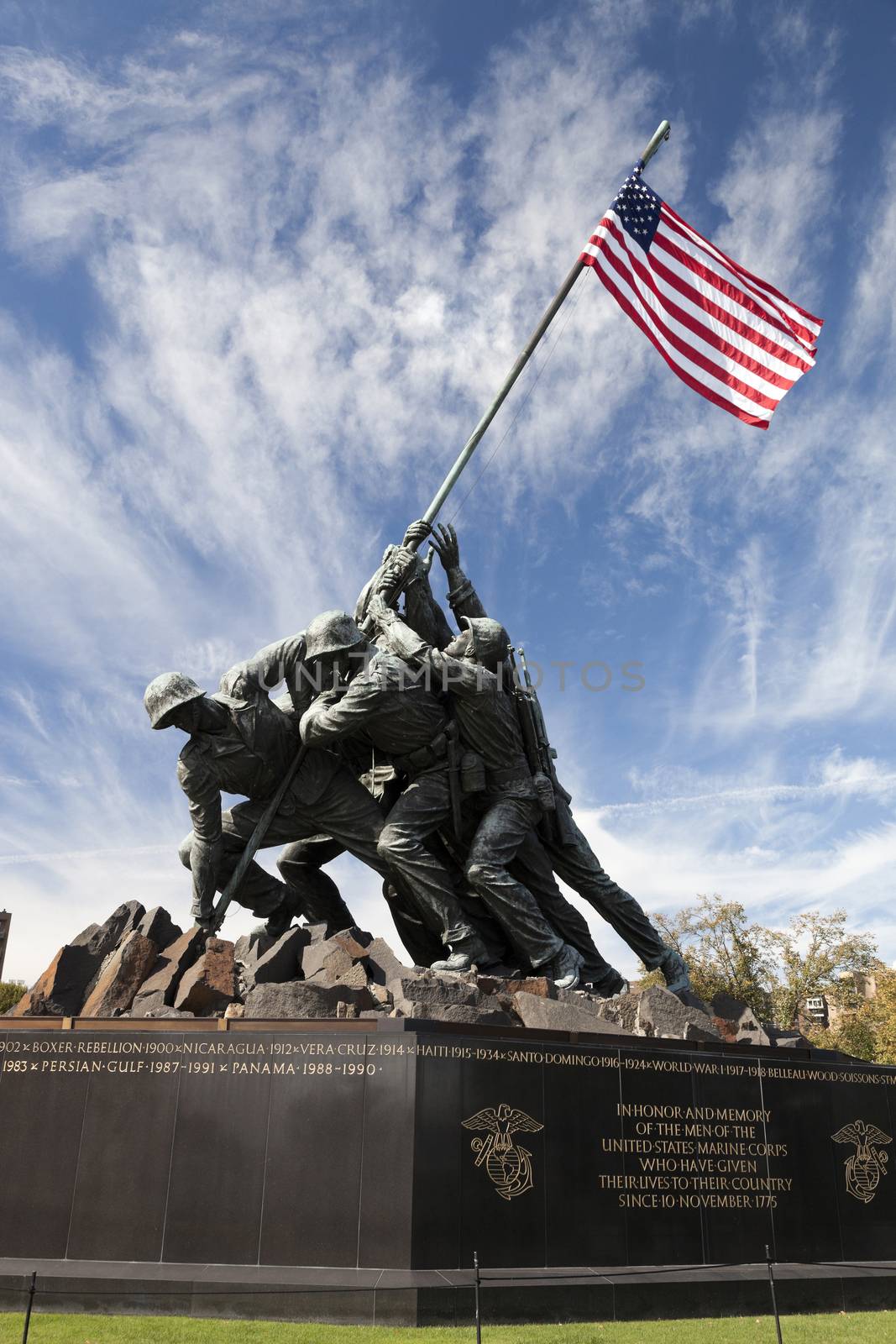 Washington DC, USA - October 20, 2014: Iwo Jima statue at Arlington National Cementery in Washington DC. The statue honors the Marines who have died defending the United States since 1775.