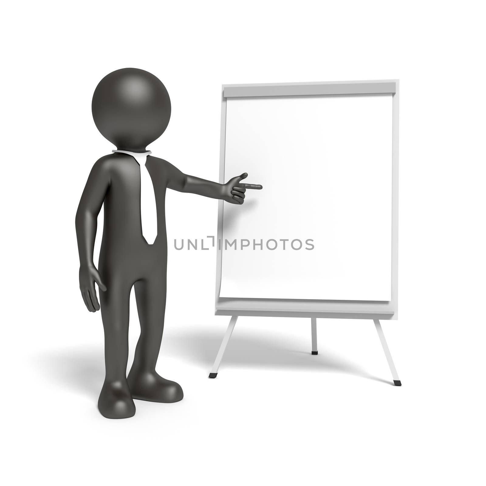 A business man is pointing to a flip chart