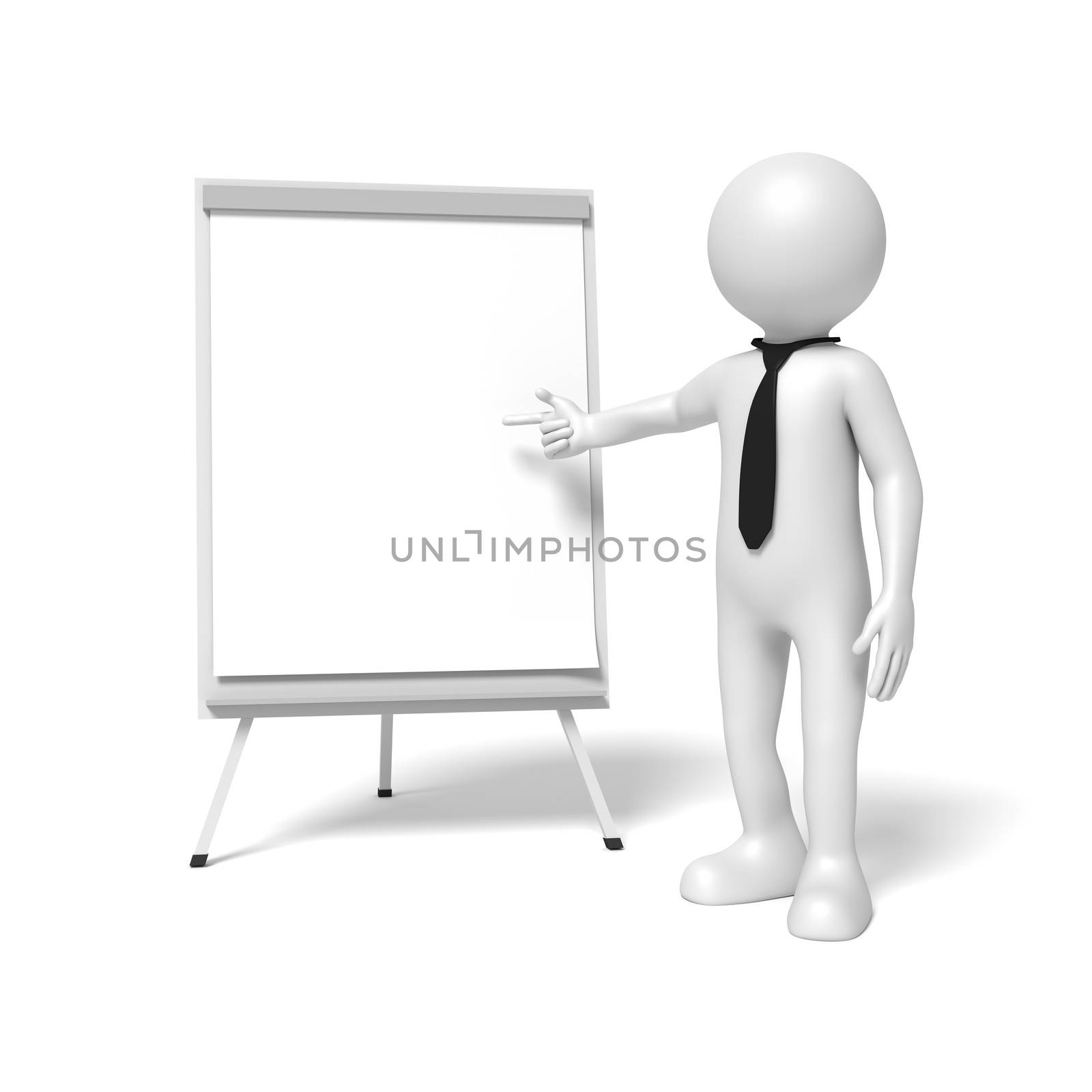 A business man is pointing to a flip chart