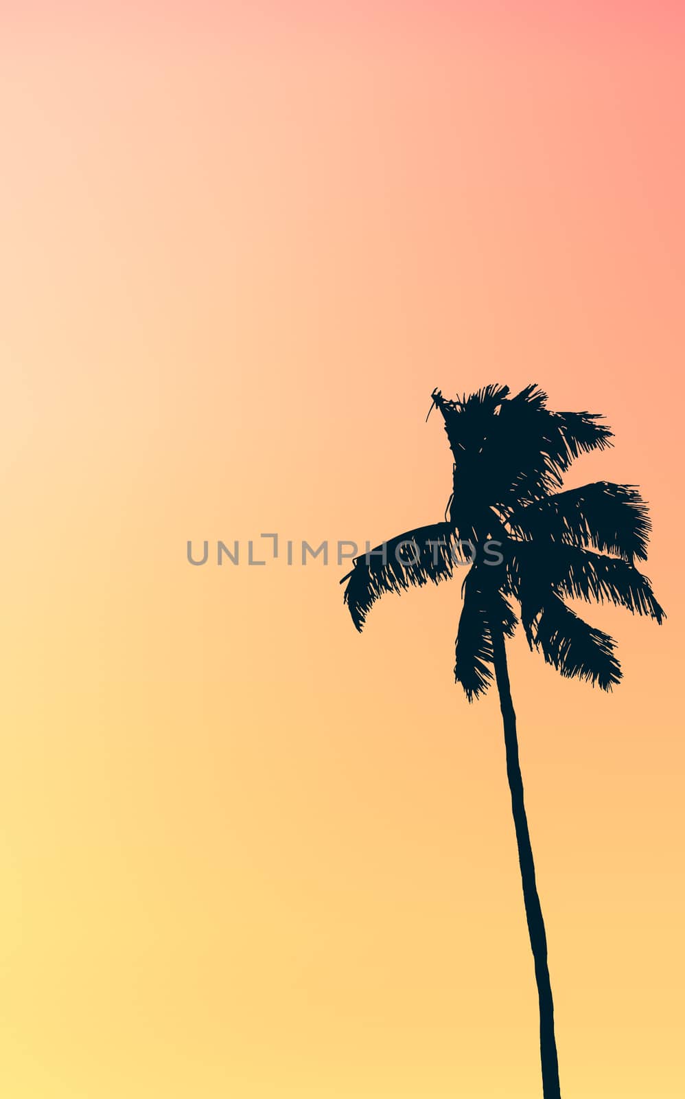 Illustration Of Retro Style Single Palm Tree Against Muted Pastel Colored Tropical Red And Orange Sunset