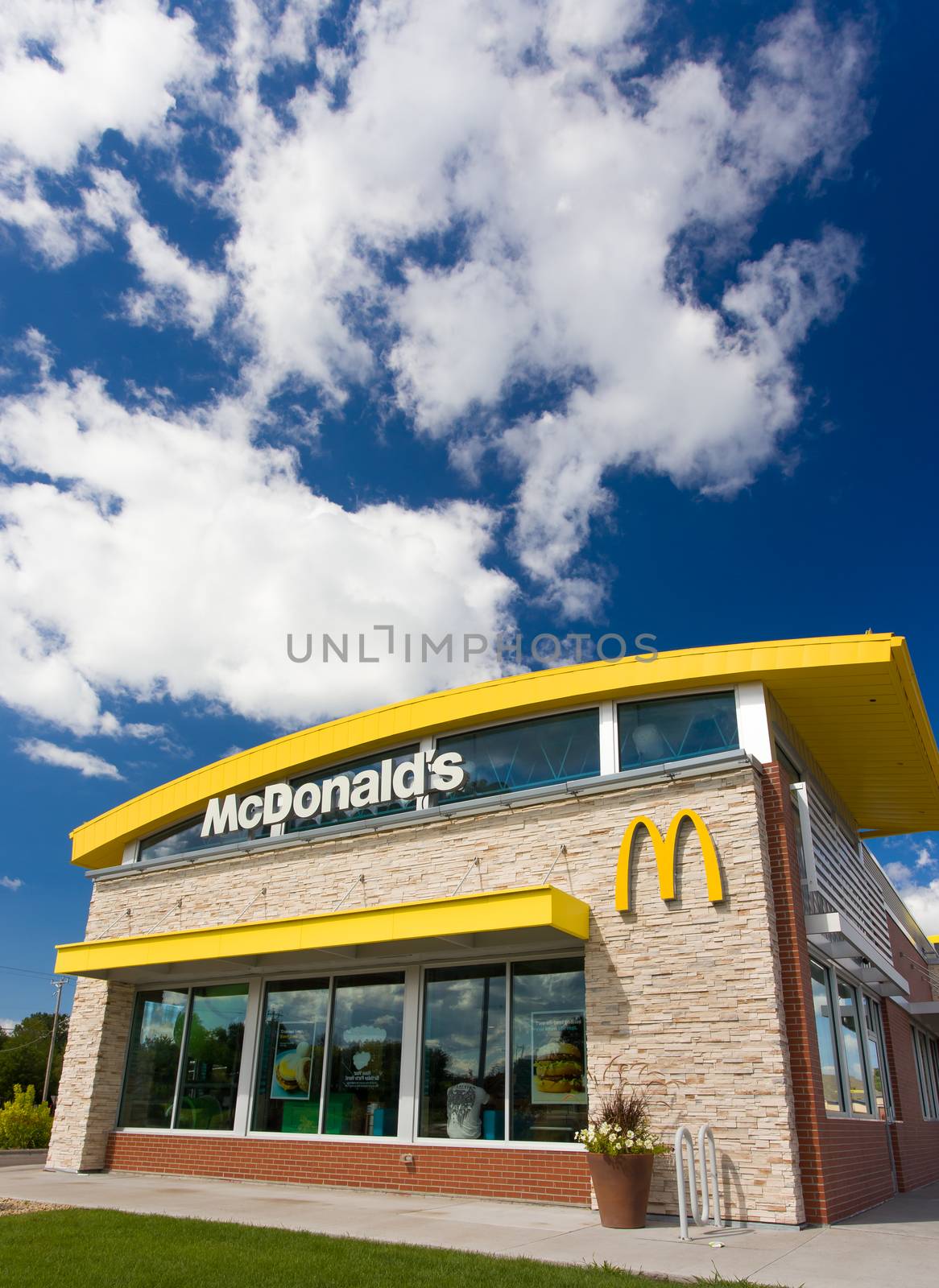 STILLWATER, MN/USA - August 10, 2015: Contemporary McDonald's exterior. The McDonald's Corporation is the world's largest chain of hamburger fast food restaurants.