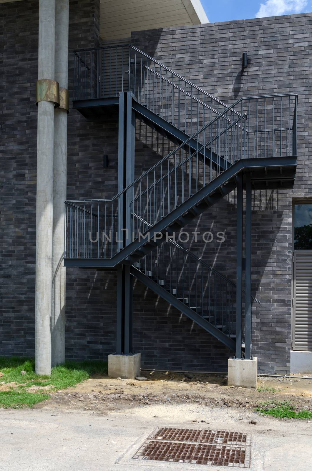 Metal fire escape on the external wall of a building