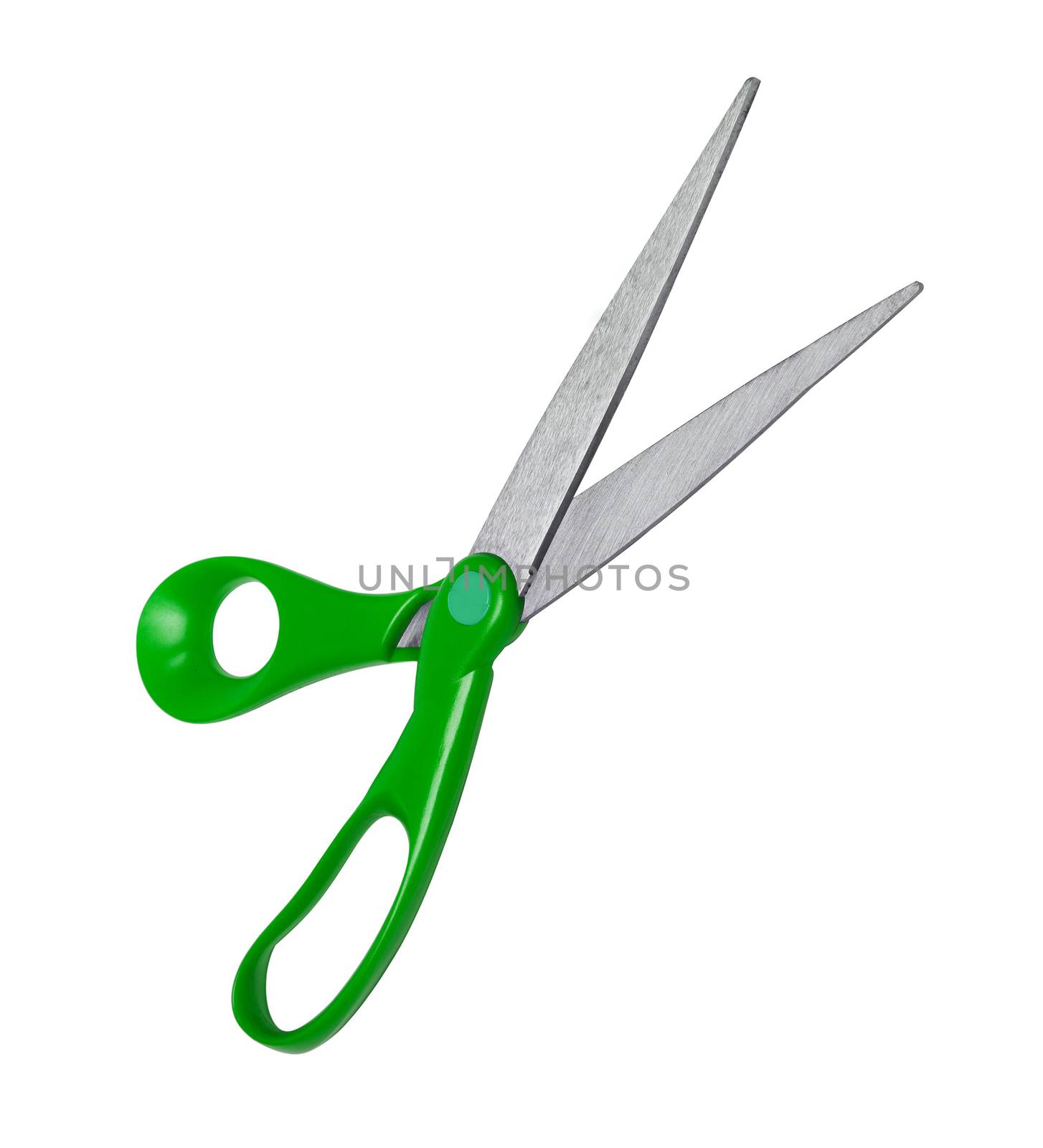 Green scissors isolated on white background