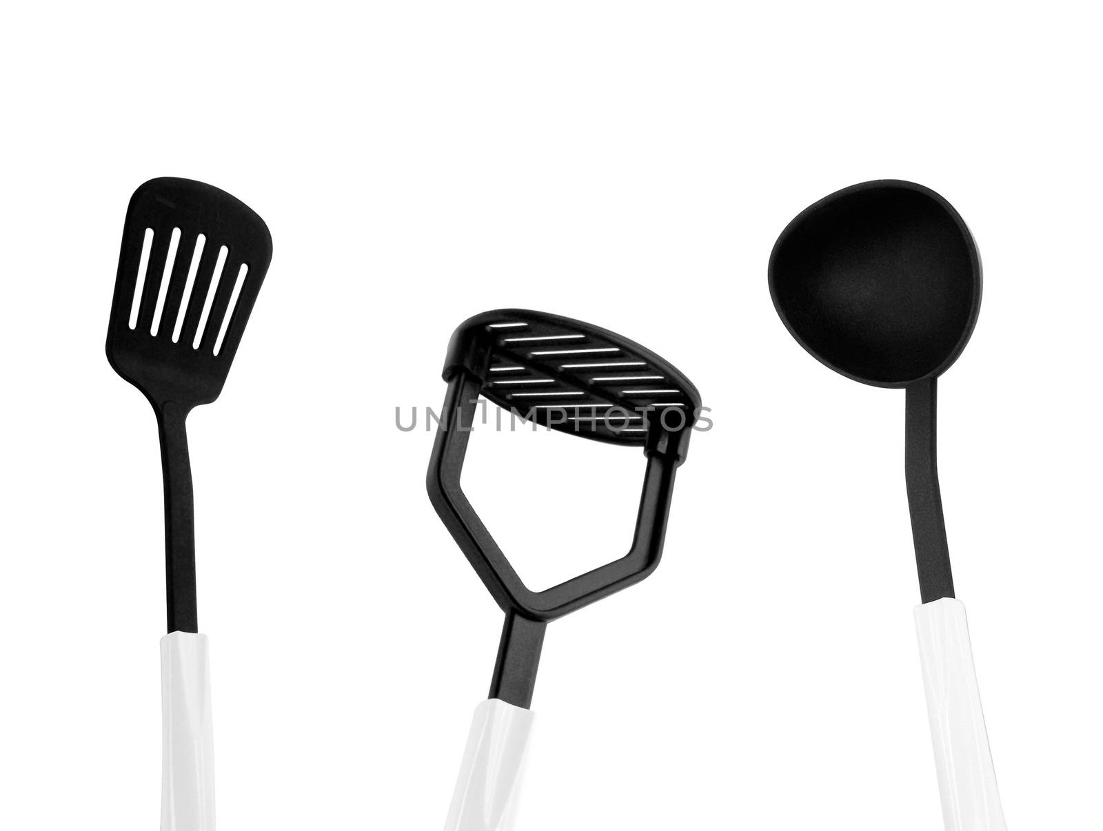 black kitchen utensils isolated on white by ozaiachin